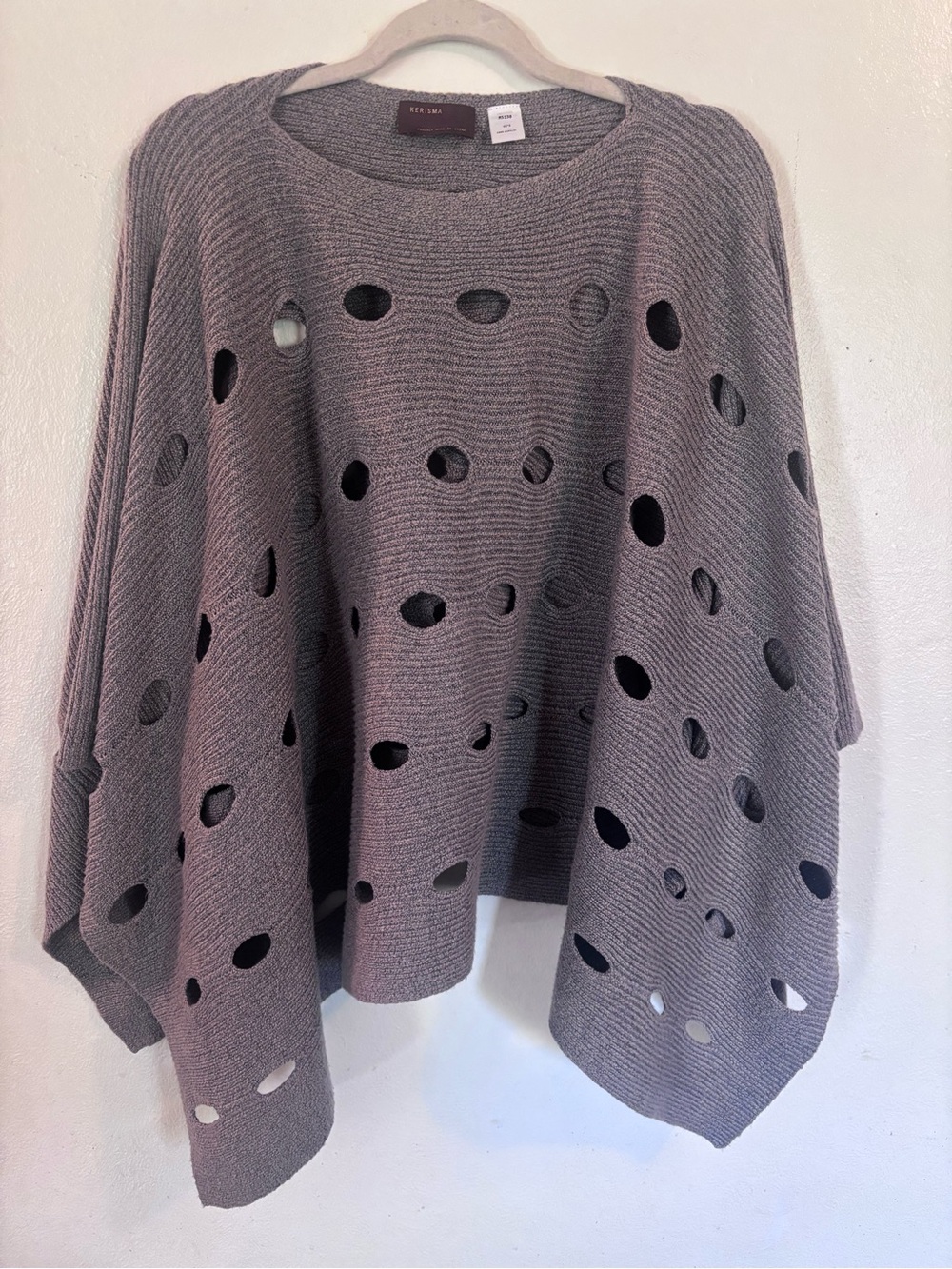 Kerisma Gray Distressed Hole Knit Poncho
